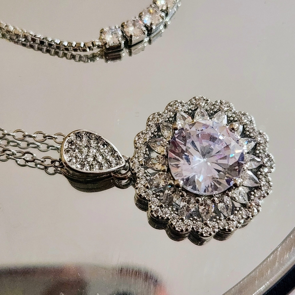 5 Carat Diamond Sunflower Simulant Necklace & Bracelet Set White Gold Plated